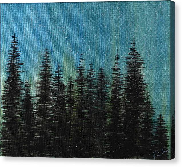 Crowned By The Lights is an emotional artwork, a Heartwork, by Kristen Avolio showing a forest under an aurora borealis sky.