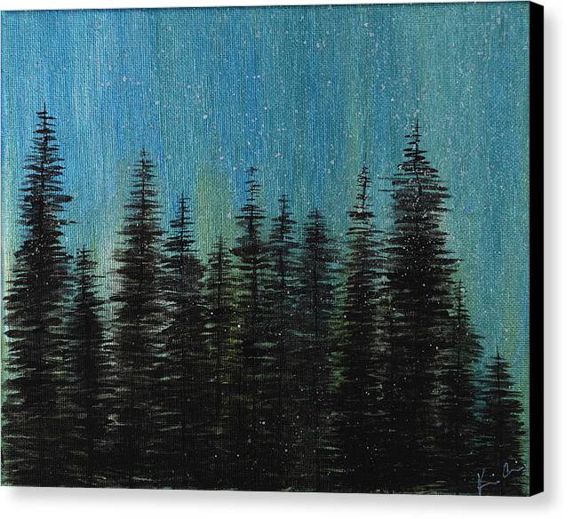 Crowned By The Lights is an emotional artwork, a Heartwork, by Kristen Avolio showing a forest under an aurora borealis sky.