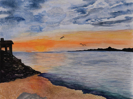 Montauk Sunset is an emotional artwork, a Heartwork, by Kristen Avolio of waves, beach, and sunset.