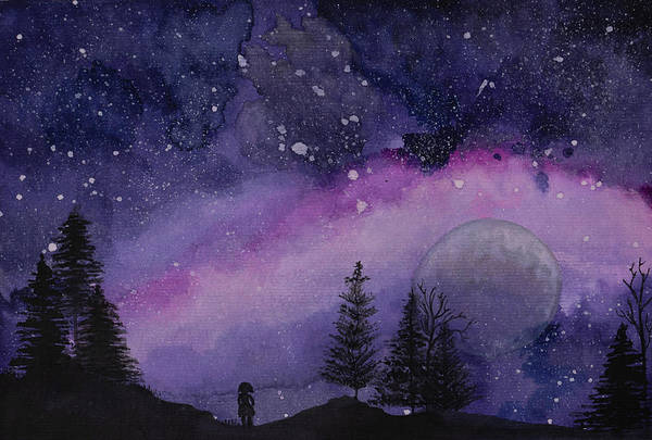 Star Gazer is an emotional artwork, a Heartwork, by Kristen Avolio depicting a siloeted person staring into the expansive night sky filled with stars.