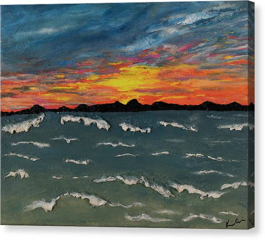 Waves of Brilliance is an emotional artwork, a Heartwork, by Kristen Avolio depicting a beautiful sunset after a stormy day.